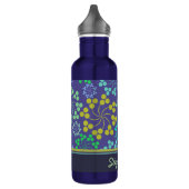 Funky Abstract Blue Floral Pattern Personalized Waterfles (Links)