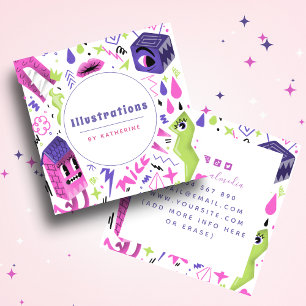Funky Abstract Cartoon Illustratie grafisch ontwer Vierkante Visitekaartje