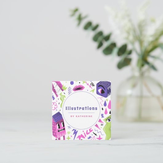 Funky Abstract Cartoon Illustratie grafisch ontwer Vierkante Visitekaartje (Staand voorkant)