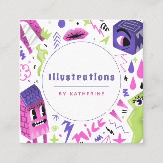 Funky Abstract Cartoon Illustratie grafisch ontwer Vierkante Visitekaartje (Voorkant)