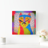 Funky Abstract Cat Art Vierkante Klok (Huis)