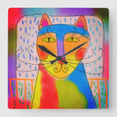 Funky Abstract Cat Art Vierkante Klok (Voorkant)