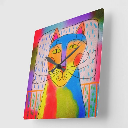 Funky Abstract Cat Art Vierkante Klok (Hoek)