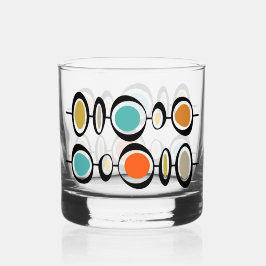 Funky Abstract Circles Turquoise Orange Midcentury Whisky Glas
