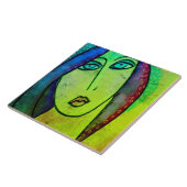 Funky Abstract digitaal portret van een vrouw Tegeltje (Zijkant)