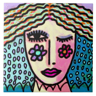 Funky Abstract digitaal portret van een vrouw Tegeltje