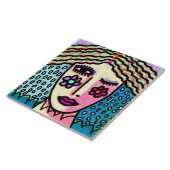 Funky Abstract digitaal portret van een vrouw Tegeltje (Zijkant)