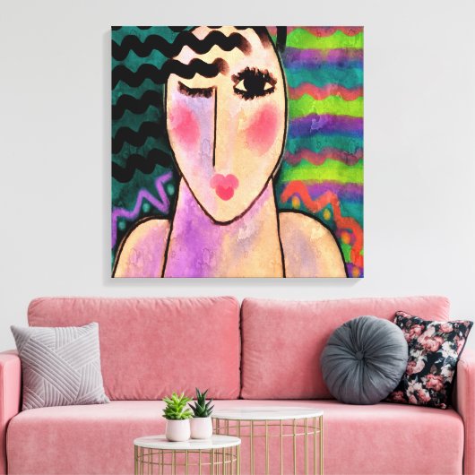 Funky Abstract digitaal schilderen van een vrouw Canvas Afdruk (Insitu (Woonkamer))