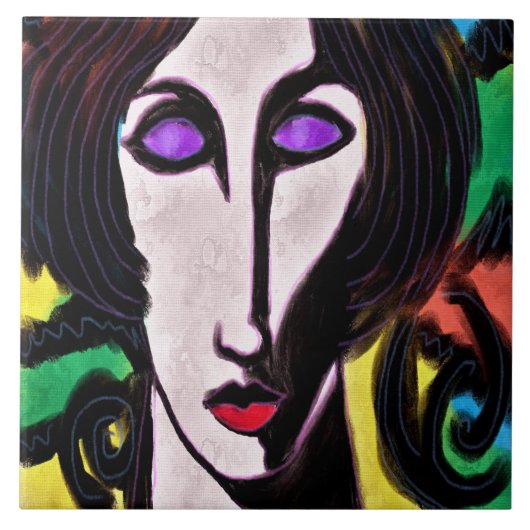 Funky Abstract digitaal schilderen van een vrouw Tegeltje (Voorkant)