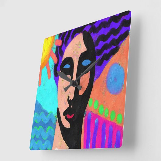 Funky Abstract digitaal schilderen Vierkante Klok (Hoek)