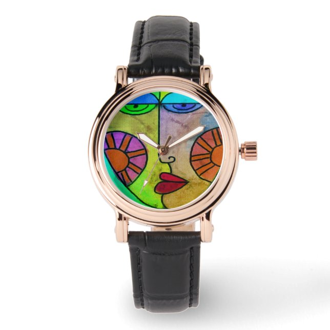 Funky Abstract Face Wearable Art Horloge (Voorkant)