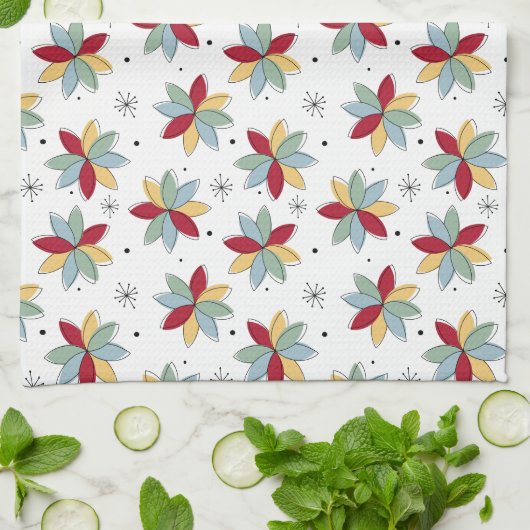 Funky Abstract Flowers Mid-century Theedoek (Gevouwen)