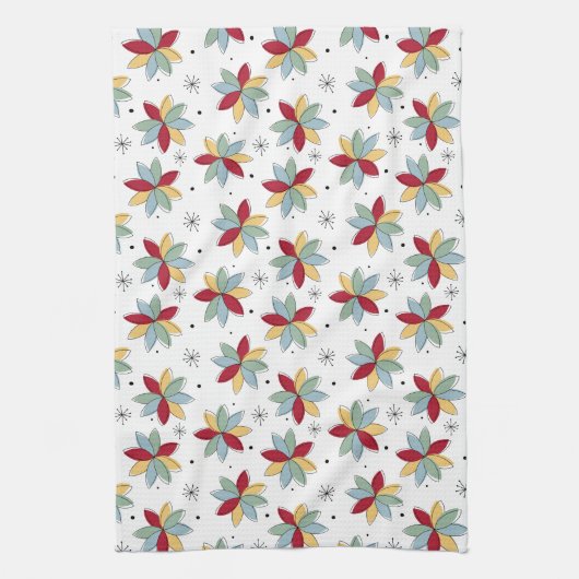 Funky Abstract Flowers Mid-century Theedoek (Verticaal)
