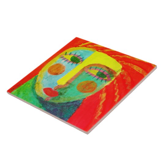 Funky Abstract gezicht schilderen Tegeltje (Zijkant)