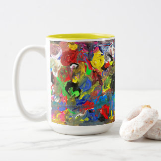 Funky Abstract Joyful Colorful Tweekleurige Koffiemok