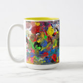 Funky Abstract Joyful Colorful Tweekleurige Koffiemok (Links)