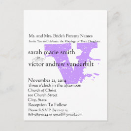 Funky Abstract Modern Monogram Paarse Bruiloft Briefkaart