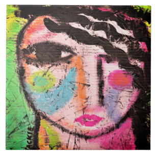 Funky Abstract Portret op OSB Board Tegeltje