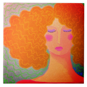 Funky Abstract Portret van een Vrouw Keramische Te Tegeltje