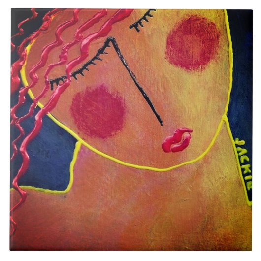 Funky Abstract Portret van een Vrouw Keramische Te Tegeltje (Voorkant)