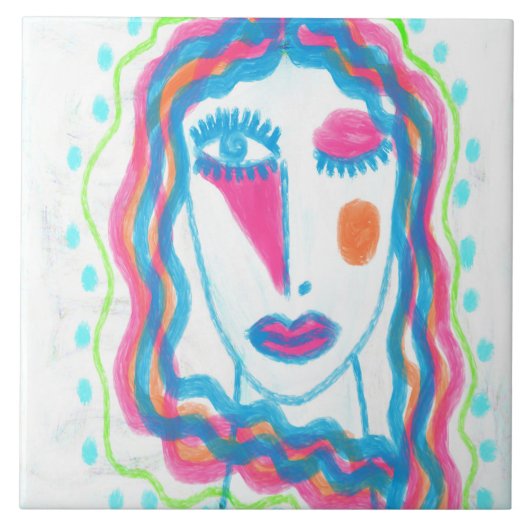 Funky Abstract Portret van een Vrouw Tegeltje (Voorkant)