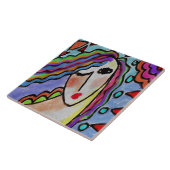 Funky Abstract portret van een vrouw Tegeltje (Zijkant)