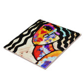 Funky Abstract portret van een vrouw Tegeltje (Zijkant)