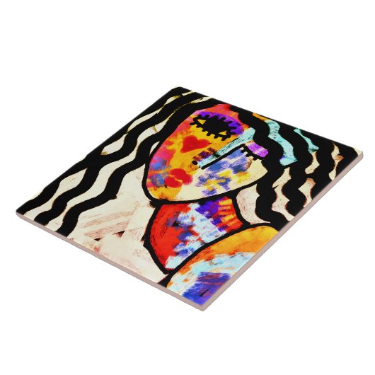 Funky Abstract portret van een vrouw Tegeltje (Zijkant)