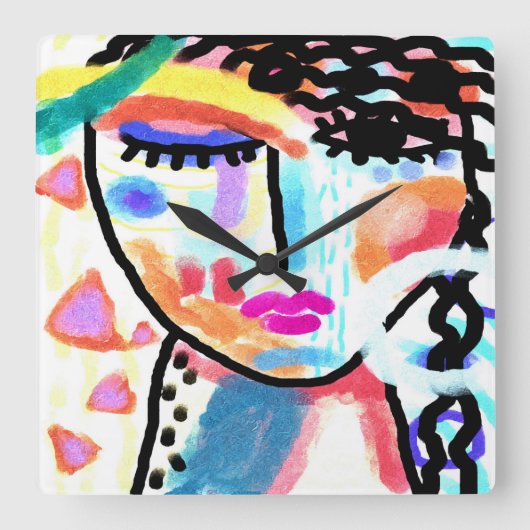 Funky Abstract portret van een vrouw Vierkante Klok (Voorkant)
