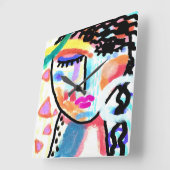 Funky Abstract portret van een vrouw Vierkante Klok (Hoek)