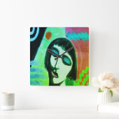 Funky Abstract portret van een vrouw Vierkante Klok (Huis)