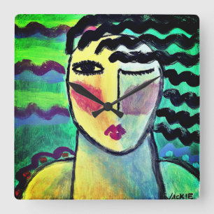 Funky Abstract portret van een vrouw Vierkante Klok