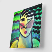 Funky Abstract portret van een vrouw Vierkante Klok (Hoek)