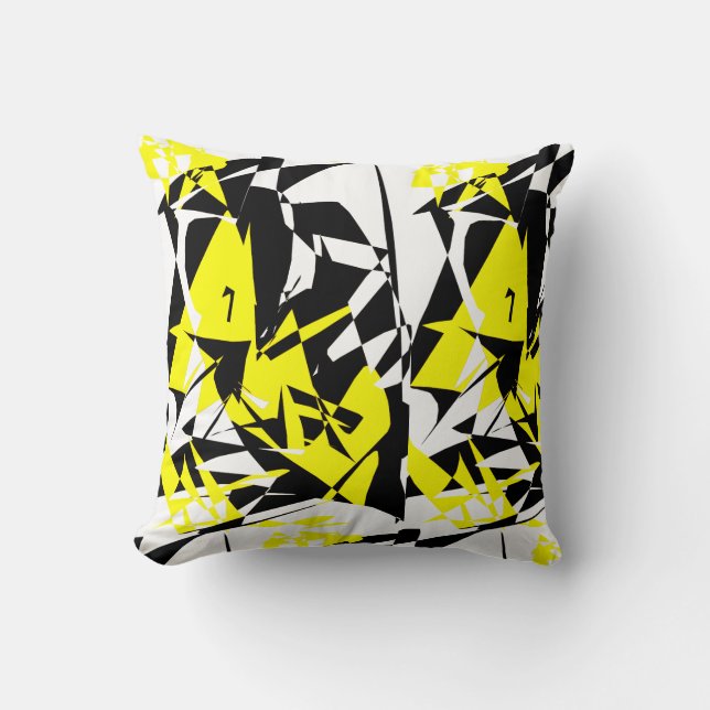 Funky Abstract Zwart Geel Patroon Kussen Cushion (Voorkant)