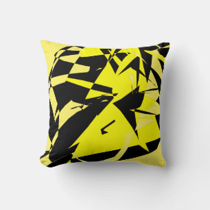 Funky Abstract Zwart Geel Patroon Kussen Cushion