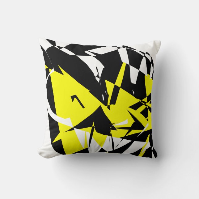 Funky Abstract Zwart Geel Patroon Kussen Cushion (Voorkant)