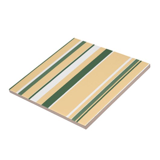Funky Abstracte Art Beige White Green Lines Stripe Tegeltje (Zijkant)