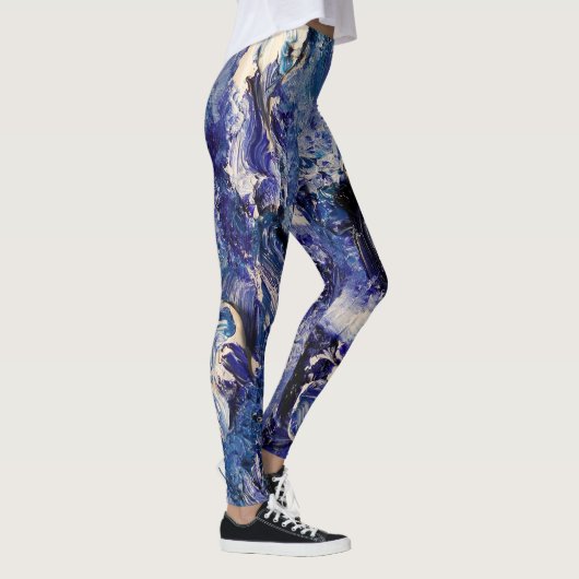 Funky Abstracte Art Leggings - Blauw & wit (Rechts)