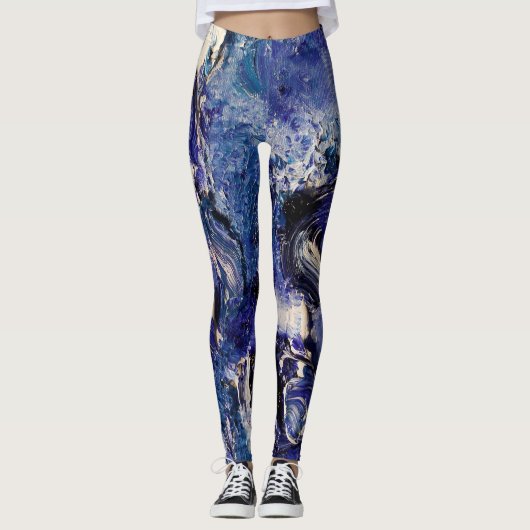 Funky Abstracte Art Leggings - Blauw & wit (Voorkant)