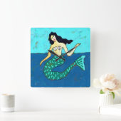Funky Abstracte Art Mermaid Vierkante Klok (Huis)