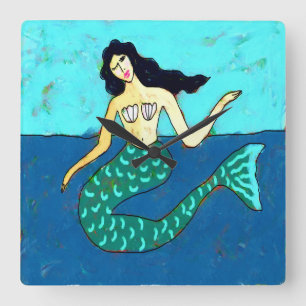 Funky Abstracte Art Mermaid Vierkante Klok