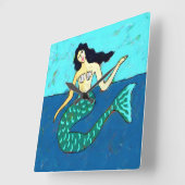 Funky Abstracte Art Mermaid Vierkante Klok (Hoek)