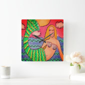 Funky Abstracte Art Mermaid Vierkante Klok (Huis)