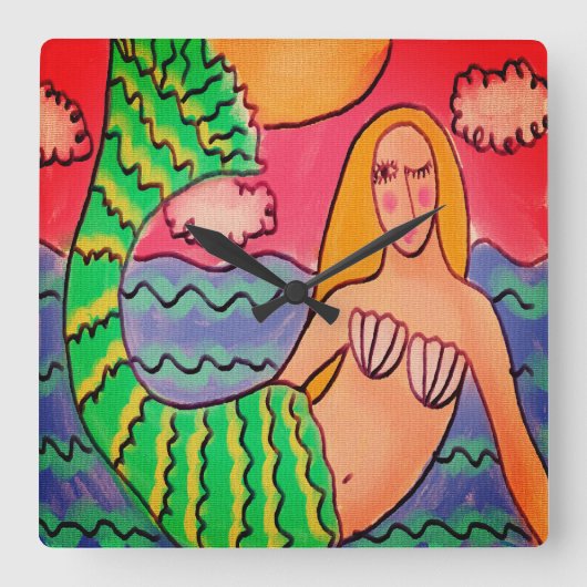 Funky Abstracte Art Mermaid Vierkante Klok (Voorkant)