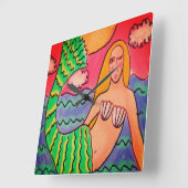 Funky Abstracte Art Mermaid Vierkante Klok (Hoek)