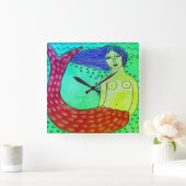 Funky Abstracte Art Mermaid Vierkante Klok (Huis)