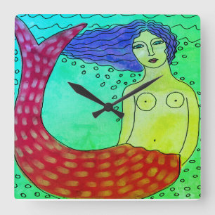 Funky Abstracte Art Mermaid Vierkante Klok