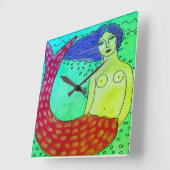 Funky Abstracte Art Mermaid Vierkante Klok (Hoek)