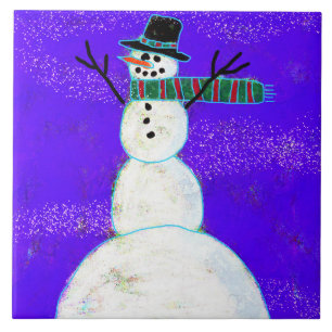 Funky Abstracte Art Snowman Tegeltje