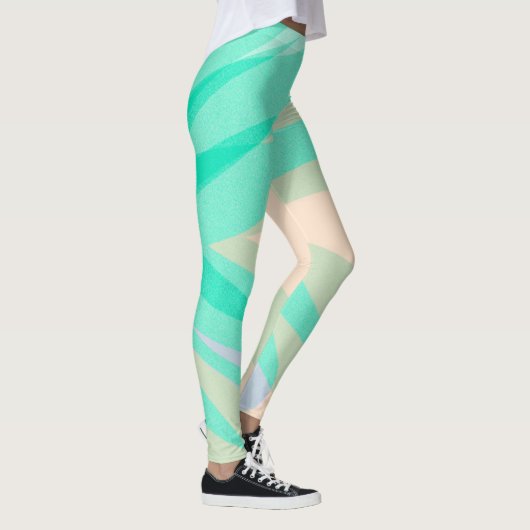 Funky Abstracte Art Turquoise Pink Pastel Thema Leggings (Rechts)